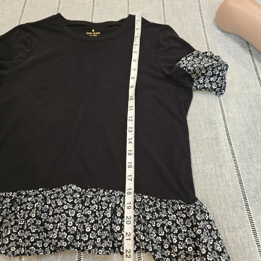 Kate Spade Women's Black Ruffle-Hem Short Sleeve Top Xs
